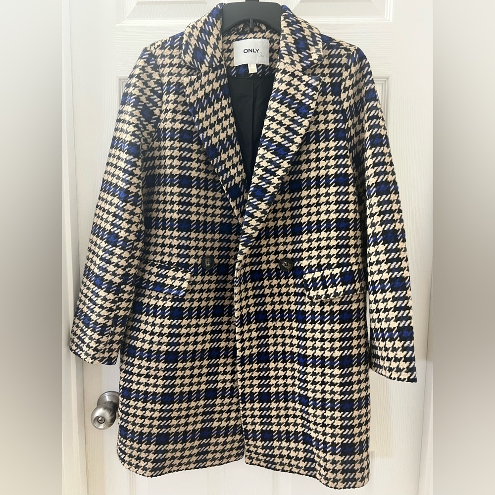Coat Double Breasted Blue Cream
